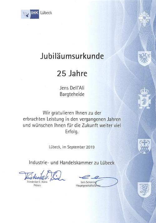 Ehrenurkunde IHK Lübeck